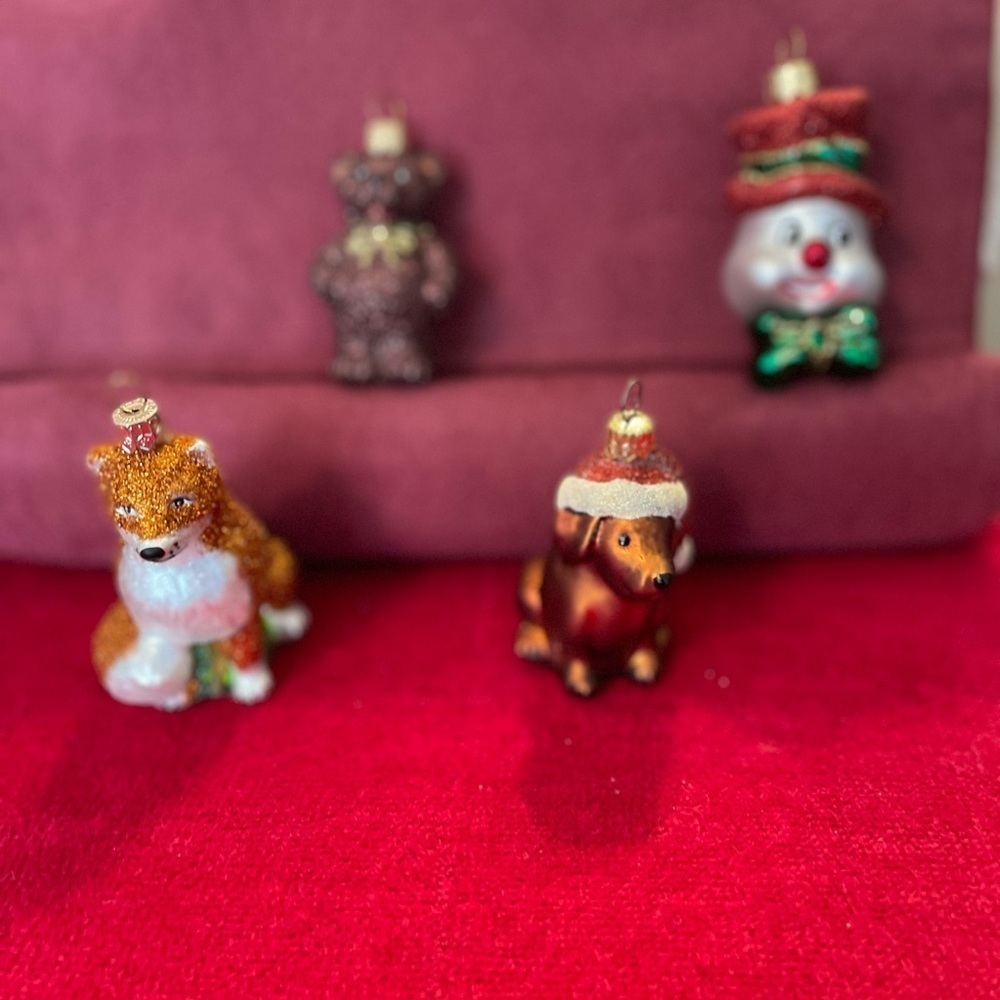 Impuls Blown Glass Hand Painted Ornaments Lot Of 4 Teddy Bear, Snowman, Fox, Lab - Picture 5 of 6